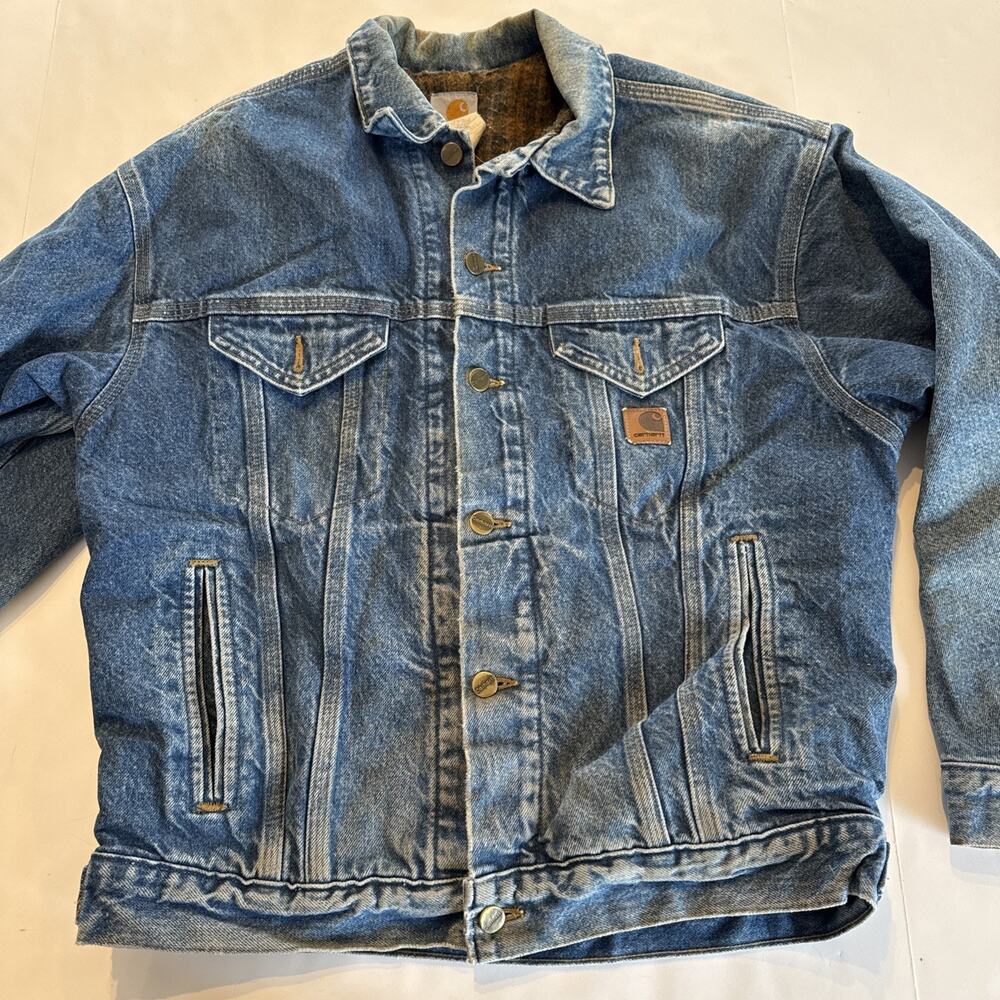 Vintage Carhartt Denim Jacket Size XL J11 DST Flannel Trucker Blanket Lined USA